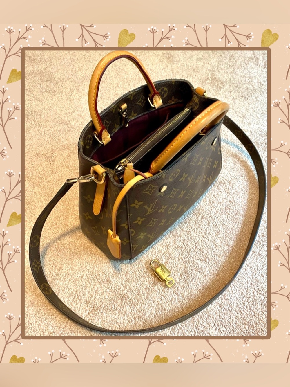 Louis Vuitton | Monogram Montaigne MM Handbag with LV Strap & LV Gold Lock & Key